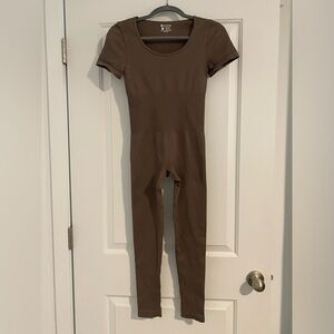 OQQ Ribbed Brown Jump Suit